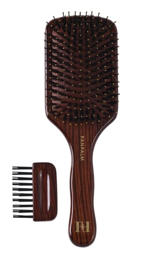 Fan Palm Hairbrush Boar + Nylon Glossy Brown Medium incl. Cleansing Brush