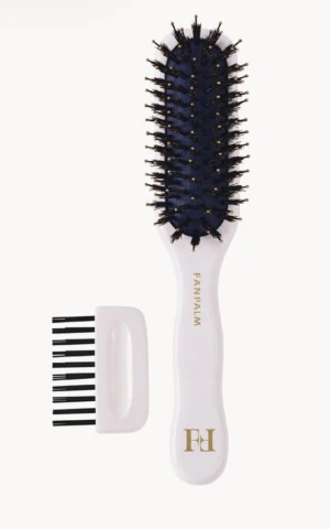 Fan Palm Hairbrush Boar + Nylon Glossy White Tall Slim incl. Cleansing Brush