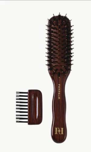 Fan Palm Hairbrush Boar + Nylon Glossy Brown Tall Slim incl. Cleansing Brush