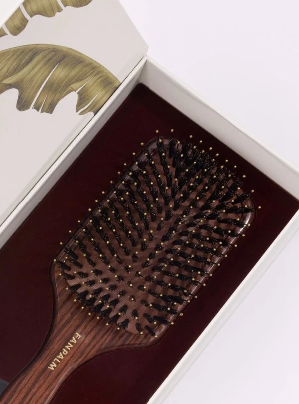 Fan Palm Hairbrush Boar + Nylon Glossy Brown Medium incl. Cleansing Brush - Foto 2