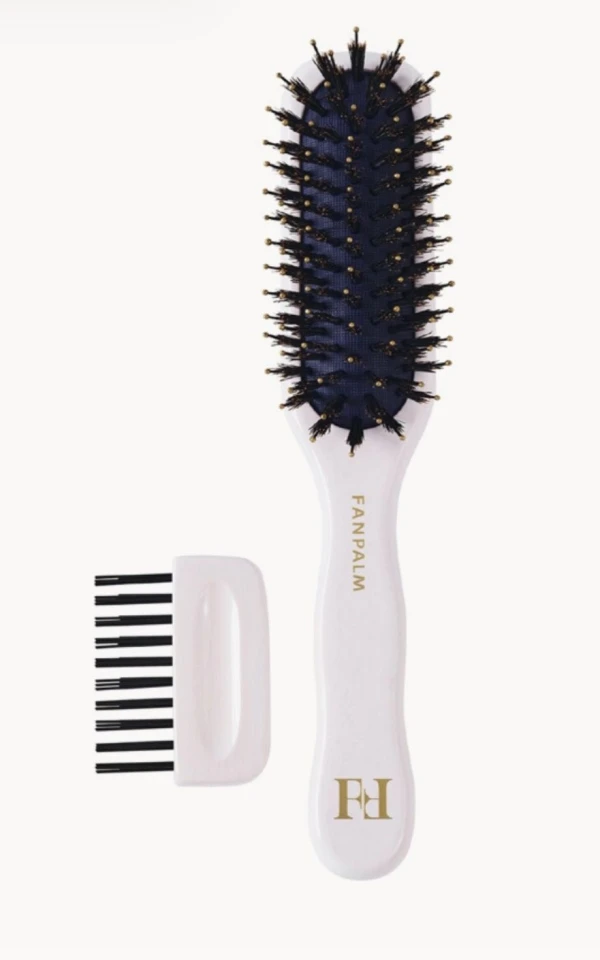 Fan Palm Hairbrush Boar + Nylon Glossy White Tall Slim incl. Cleansing Brush - Foto 1