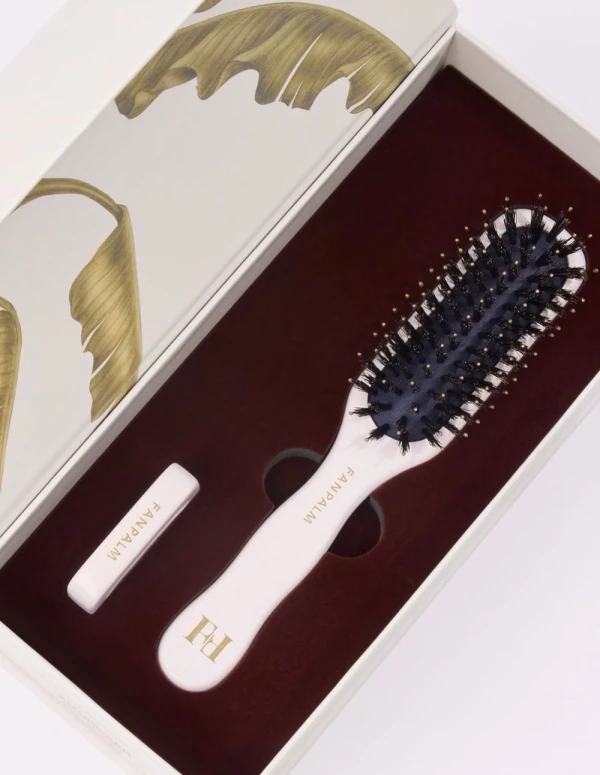Fan Palm Hairbrush Boar + Nylon Glossy White Tall Slim incl. Cleansing Brush - Foto 2