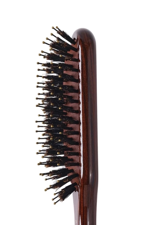 Fan Palm Hairbrush Boar + Nylon Glossy Brown Tall Slim incl. Cleansing Brush - Foto 2